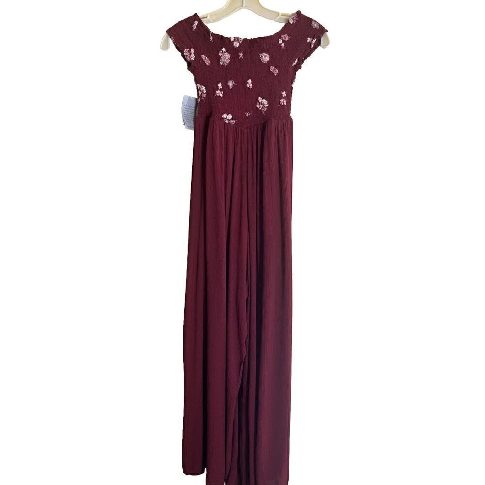 Taylor & Sage Womens Burgundy Stretch Off The Shoulder Wide Leg Jumpsuit Size S - Picture 14 of 14